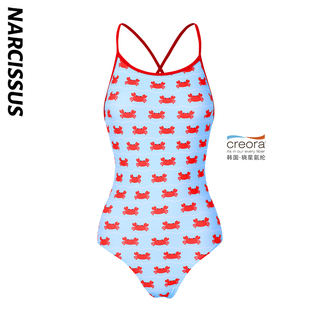 水仙SWIM可爱小螃蟹原创三角吊带连体女士游泳竞速训练运动泳衣