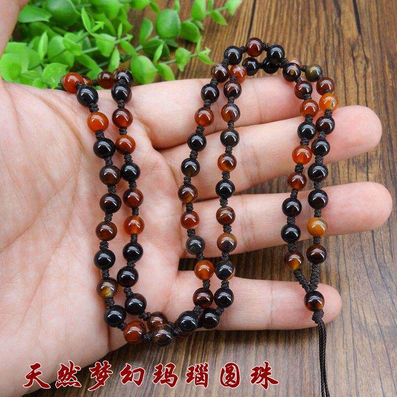 天然缠丝玛瑙全珠项链绳