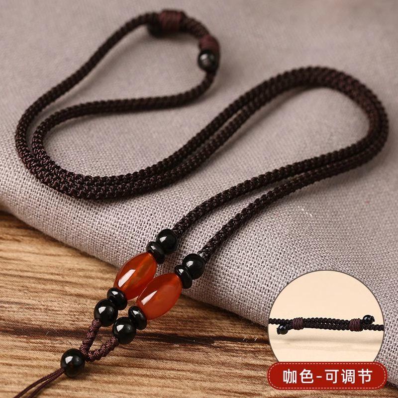 红玛瑙米珠项链绳手工编织吊坠挂绳男女款玉坠脖子黑色绳子可调节