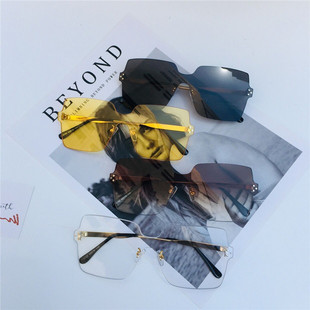 墨镜女平面一体无边眼镜景甜baby网红同款 大框遮脸潮复古太阳镜男