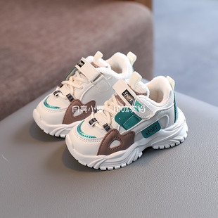 4岁5儿童运动鞋 男女宝宝棉鞋 冬季 加绒学步鞋 皮面小童老爹鞋