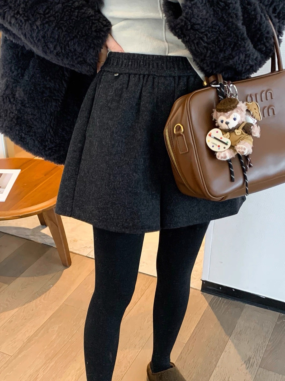 秋冬新款大码灰色毛呢短裤外穿胖mm高腰小个子阔腿a字五分裤