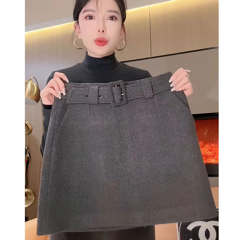 秋冬新款中高腰显瘦短裙