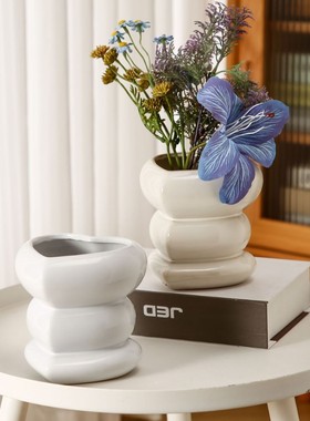 家居软装ins风花瓶陶瓷感迷你小花瓶水培插花摆件创意收纳陶瓷罐