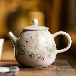 草木灰山菊悠然茶壶陶瓷功夫茶具复古家用泡茶办公室喝茶简约沏茶