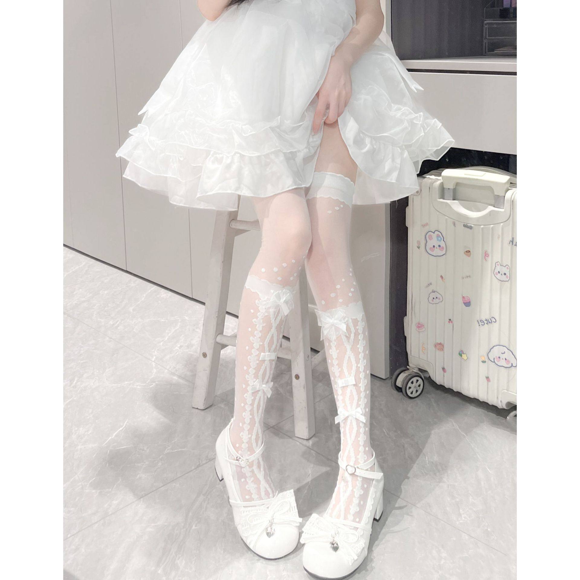 洛丽塔交叉蝴蝶结玻璃丝绑带过膝长筒袜白色薄款大腿女袜可爱日系,女士内衣/男士内衣/家居服,长筒袜,淘宝优惠券,粉丝福利购,淘宝优惠卷