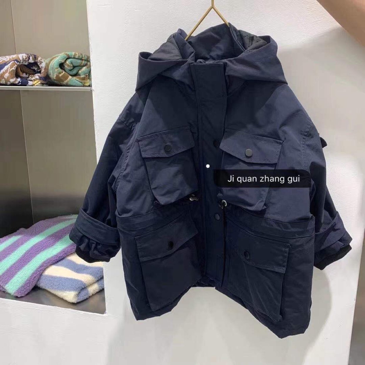 韩国精品儿童冬款厚款工装棉服外套开衫纯色连帽男童女童立领棉袄