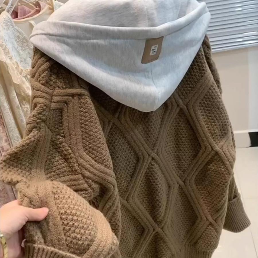 初中高女学生大码秋冬季毛衣开衫外套女宽松慵懒风假两件针织上衣