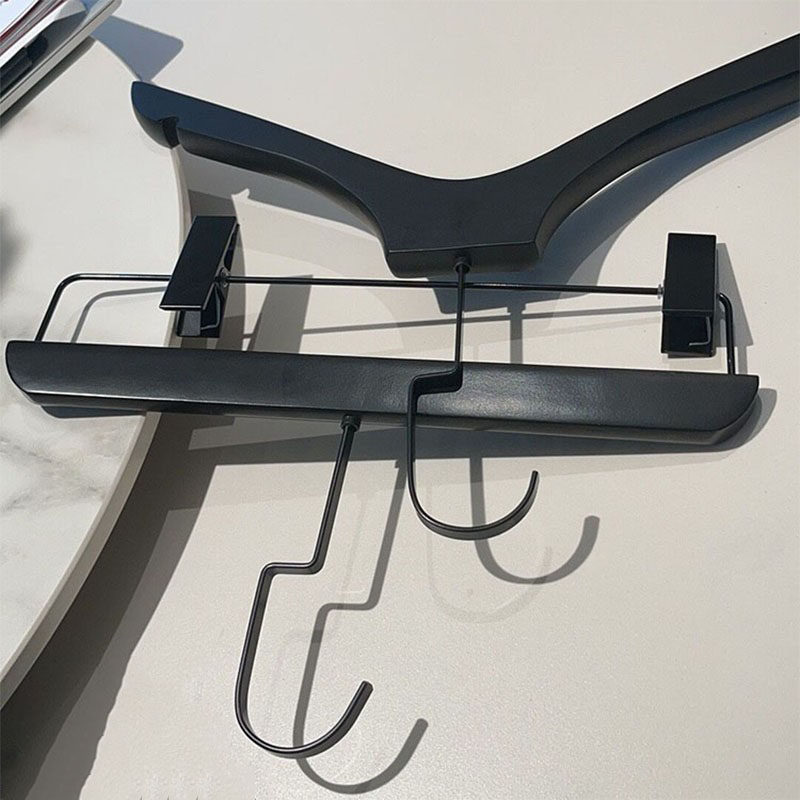 酒店黑色男女服装店专用实木衣架家用撑植绒西装衣挂木质定制LOGO