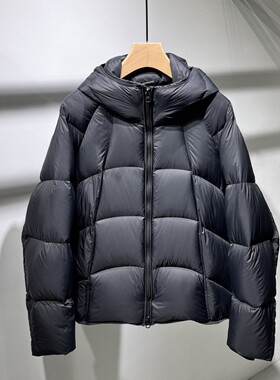 二狗同款 25ss冬季男女款连帽纯色高绒量厚款白鸭绒羽绒服DS977