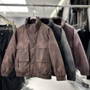 pu皮羽绒服加厚面包服免洗 国标鸭绒大朵绒冬季 痞帅男款 2025冬季