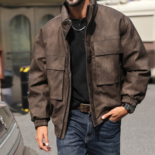 复古男士 保暖美式 白鸭绒加厚 皮衣羽绒服立领冬季 重磅高级感男士