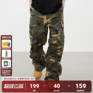 AFGK25SS美式 裤 直筒宽松休闲cargo长裤 子 复古多口袋褶皱迷彩工装