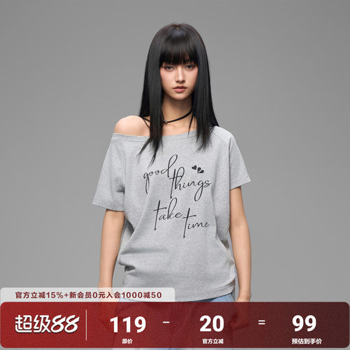 AFGK25FW草写一字肩短袖T恤