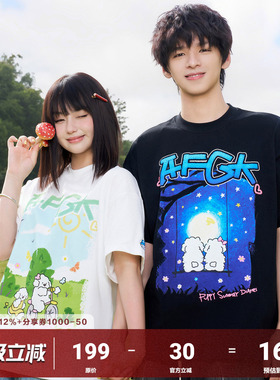 AFGK x Tombonia联名 小狗涂鸦手绘短袖夏季情侣装休闲T恤男女