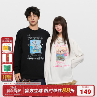 上衣情侣打底衫 AFGK25FW涂鸦字体photo小狗长袖 T恤春秋男女美式