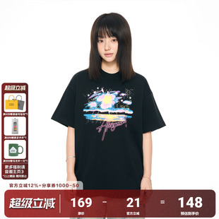 AFGK25SS美式 T恤夏季 男女复古百搭上衣情侣同款 体恤 烟花海景短袖