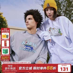 印花长袖 AFGK环游地球美式 T恤男女情侣上衣打底衫 汪苏泷同款