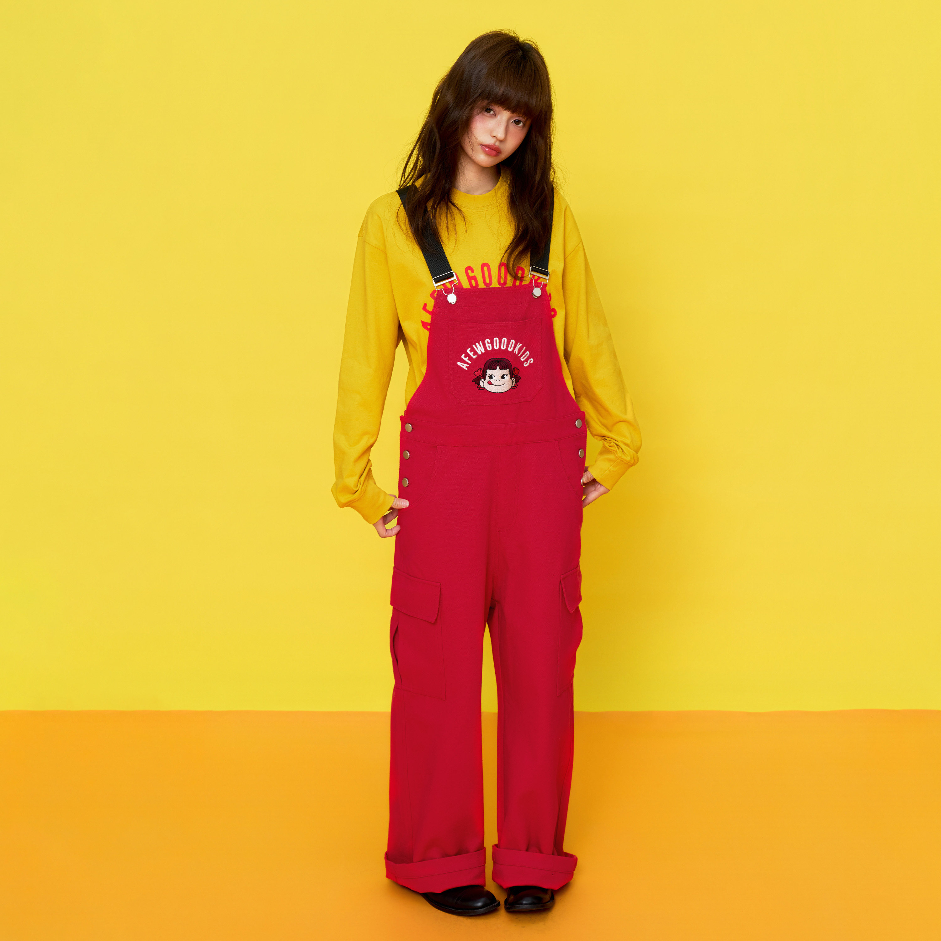 AFGK x 不二家联名 美式卡通刺绣牛仔背带裤秋季宽松垂感连体裤,男装,背带裤,淘宝优惠券,粉丝福利购,淘宝优惠卷