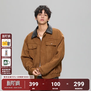 AFGK25FW重磅拼接皮领麂皮夹克春秋复古百搭翻领外套美式男女上衣