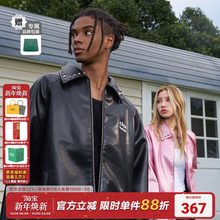 AFGK24FW 重磅定制PU亮面铆钉拉链皮衣男女潮牌春秋夹克外套上衣