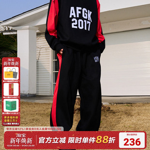 潮流休闲长裤 AFGK2024SS 子休闲宽松百搭拼色美式 裤 立领拼接套装