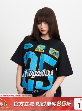 AFGK25SS美式复古做旧号码短袖T恤国潮夏季男女运动休闲半袖体恤