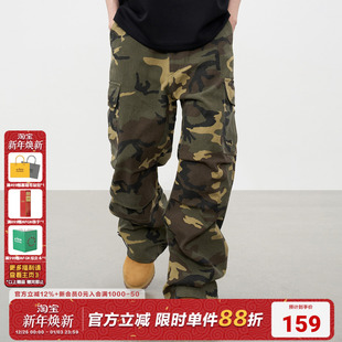 直筒宽松休闲cargo长裤 裤 子 复古多口袋褶皱迷彩工装 AFGK25SS美式