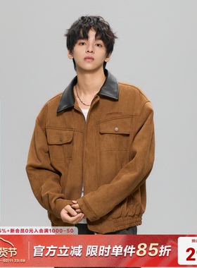 AFGK25FW重磅拼接皮领麂皮夹克春秋复古百搭翻领外套美式男女上衣