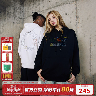 AFGK24FW美式 霓虹星星烫钻连帽卫衣国潮环形LOGO春秋男女情侣帽衫