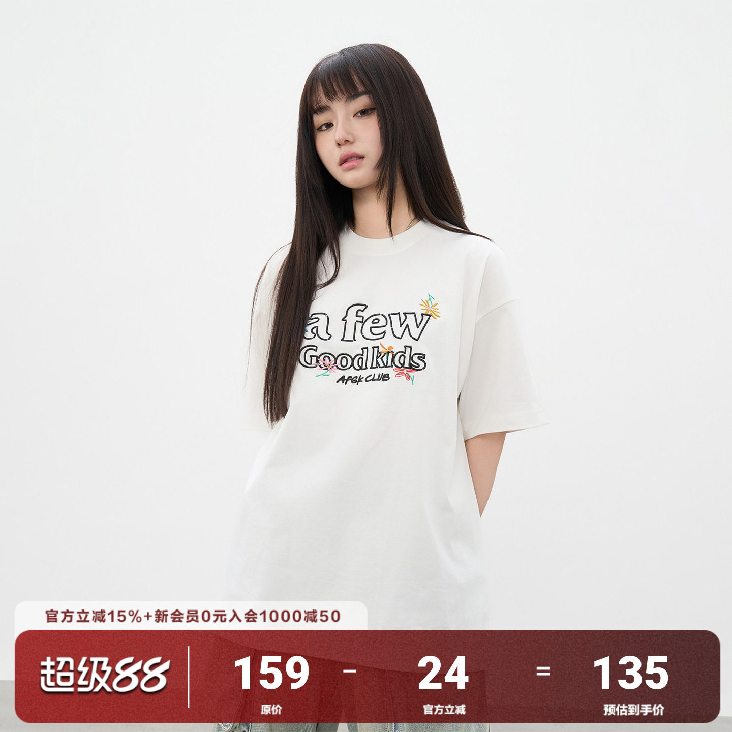 AFGK25SS手绘花卉刺绣短袖T恤图片