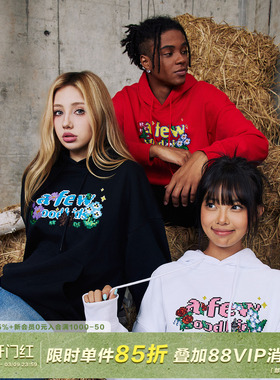 AFGK24FW国潮像素风刺绣连帽卫衣美式情侣套头帽衫男女休闲外套