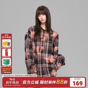 AFGK25FW美式 外套春秋情侣休闲上衣男女复古百搭衬衣 扎染格纹衬衫