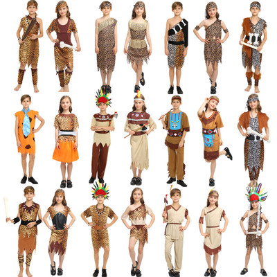 儿童野人表演服装 原始人印第安族人衣服 非洲部落野人猎人演出服