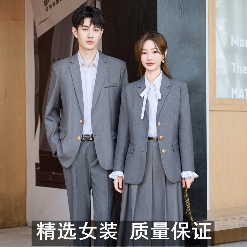 2025新款灰色西装套装女秋冬老师大学生面试求职正装职业西服外套