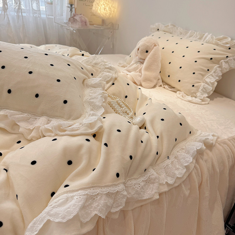 ins波点秋冬加厚牛奶绒床裙款四件套珊瑚绒床单被套床笠双人床品4,床上用品,床品套件/四件套/多件套,淘宝优惠券,粉丝福利购,淘宝优惠卷