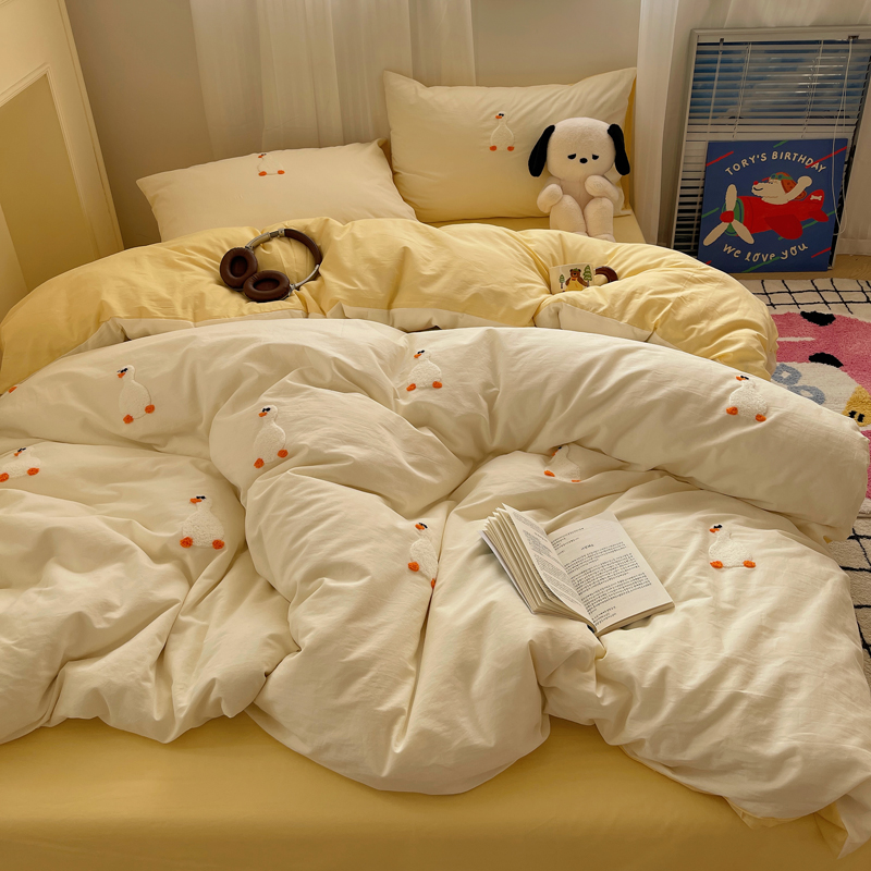 ins奶油风小鸭子纯棉四件套