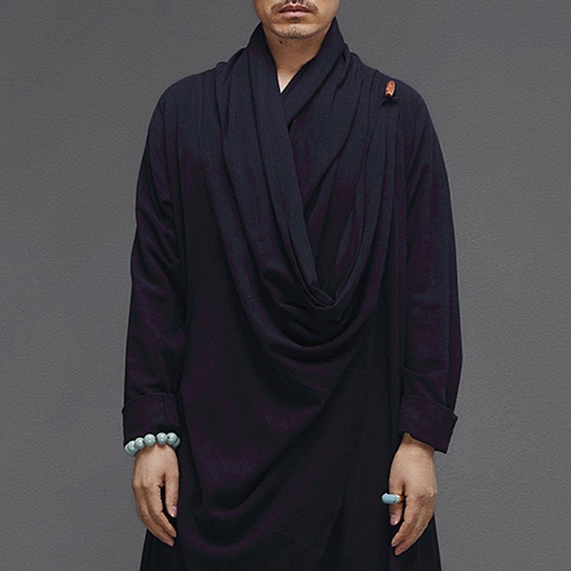 고대 의상 승려 의류 명상 재가 의류 봄과 가을 새로운 중국 스타일 남성 의류 정장 린넨 망토 면 및 린넨 선 의류 도교 가운