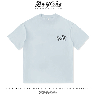 恶搞始祖小鸡小众创意印花美式纯棉短袖T恤男装上衣潮牌宽松休闲