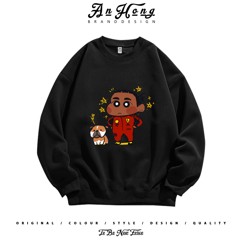 蜡笔小新X刘易斯F1联动比赛车服美式纯棉圆领卫衣长袖T恤男装潮牌