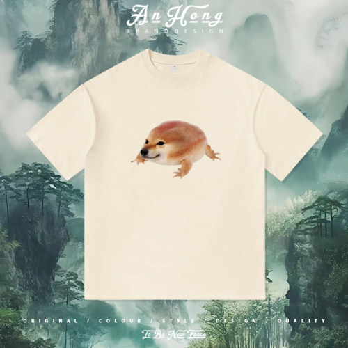 恶搞我的刀盾柴犬趣味可爱设计印花短袖夏季纯棉男装T恤情侣上衣