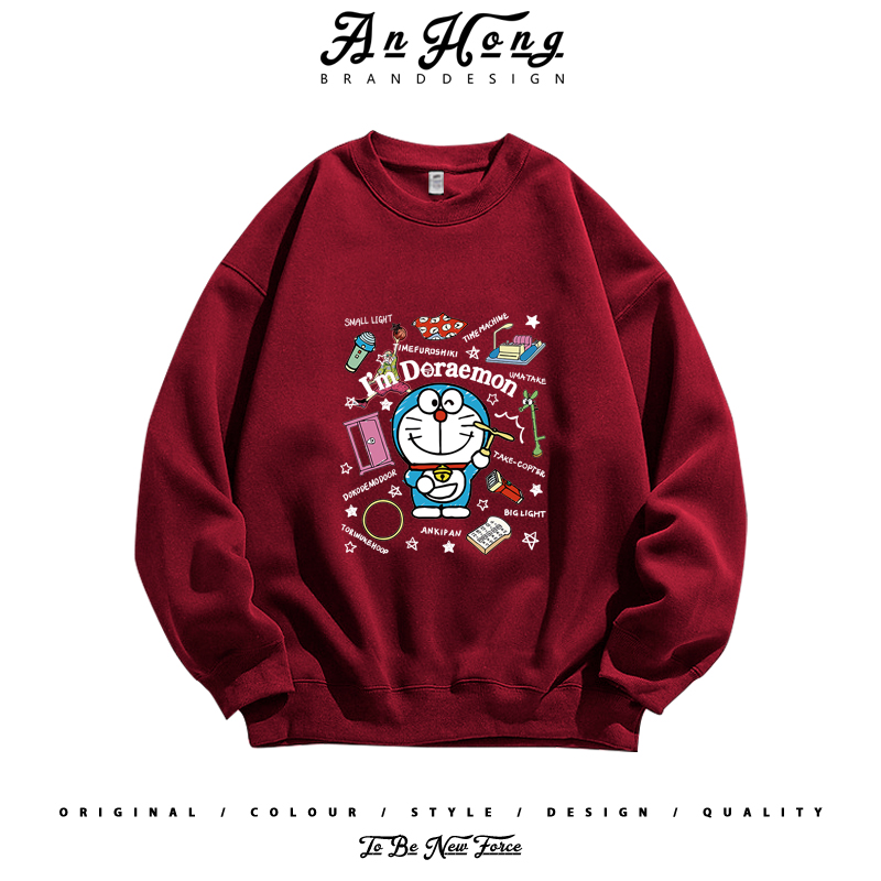 哆啦A梦机器猫潮牌联动卡漫印花休闲长袖T恤男女宽松圆领卫衣潮牌