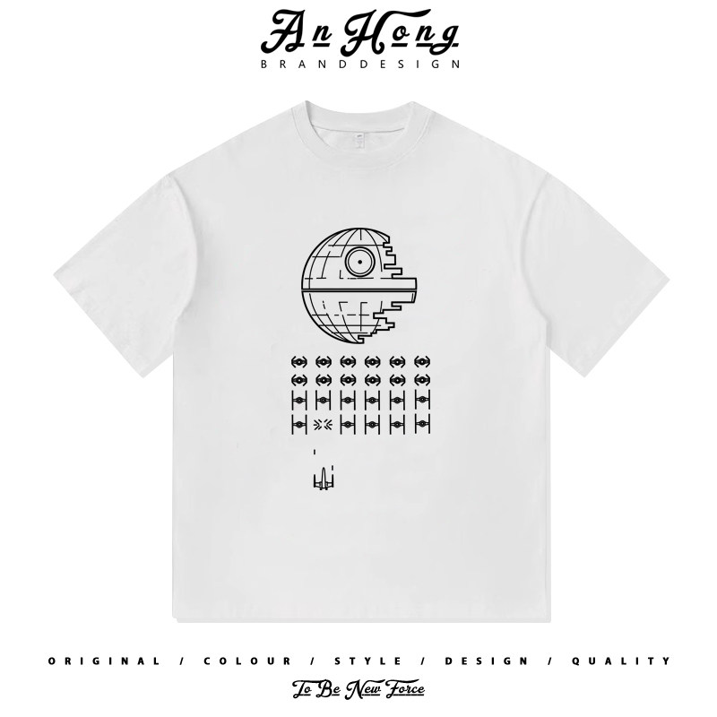 童年小蜜蜂街机游戏创意设计印花美式纯棉短袖T恤衫男装宽松休闲