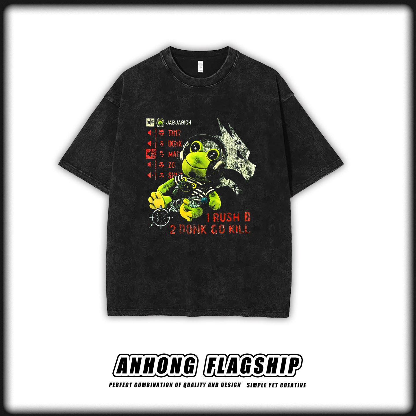 绿龙青蛙教练team spirit复古美式直喷印花T恤衫水洗纯棉短袖男装