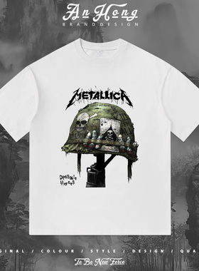 Metallica金属乐队丢弃的英雄复古直喷印花短袖休闲纯棉男装T恤衫