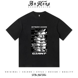 T恤宽松休闲男女装 韩系Stray Kids男团Giant粉丝应援周边纯棉短袖