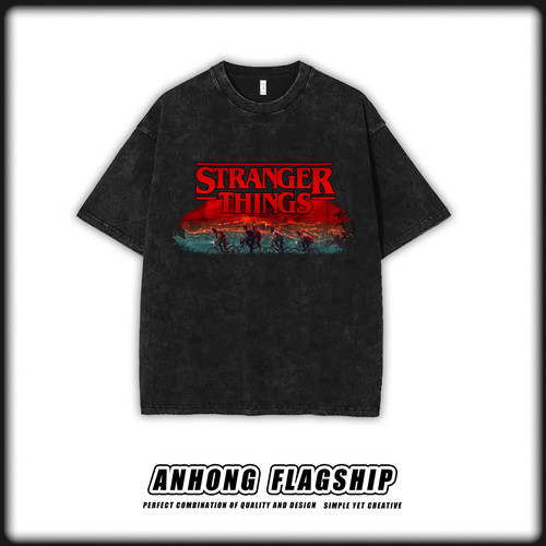 美剧Stranger Things怪奇物语魔王纯棉短袖美式直喷印花水洗T恤男