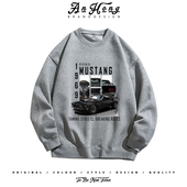 福特野马1966美式 圆领卫衣男装 肌肉车复古印花宽松休闲长袖 T恤衫