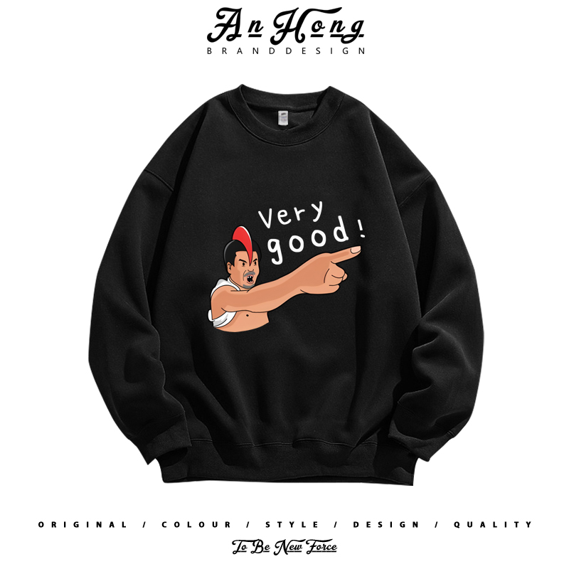 港风达叔小众设计卡漫印花美式纯棉圆领卫衣男装百搭长袖T恤潮牌