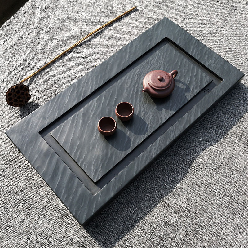 歙砚茶盘 眉纹整块家用简约天然大号玉石原石头大板茶台茶海